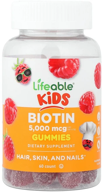 아이허브 어린이용 비오틴 구미젤리 라즈베리 맛 5000mcg 60개(개당 2500mcg), LFB73067, 1개, 60정 - 쿠팡