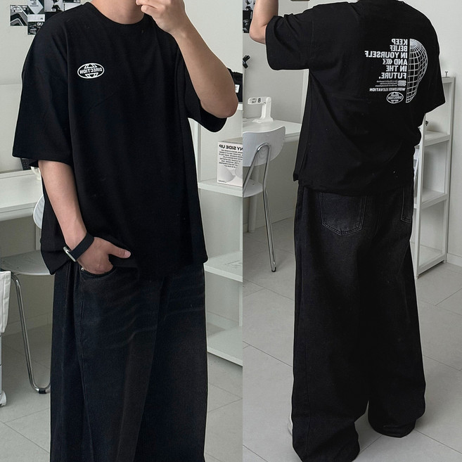 르위 남자 라운드 반팔티셔츠 프린트 빅사이즈 순면 여름용