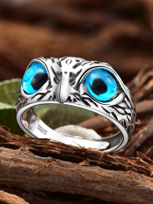 행운과 평안을 기원하는 터키석 부엉이 반지 925 실버