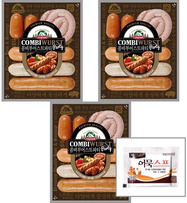 캠프렌즈 한성기업 콤비부어스트 파티(330g x3개)+어묵스프(6g) 후랑크소시지, 1개, 330g