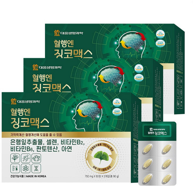 대웅생명과학 혈행엔 징코맥스 은행잎 추출물 혈행 기억력 개선에 도움을 줄수 있음, 120정, 3개