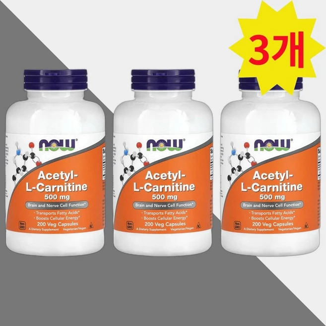 나우푸드 아세틸 엘 카르니틴 500mg 200캡슐 아미노산 L Carnitine 3개, 200정 - 쿠팡