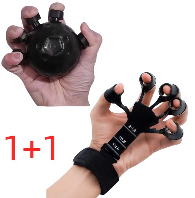 라온샵 손가락재활기구 쥐는힘 펴는힘 편마비 운동 재활의료기 1+1, 1세트, 블랙+블랙