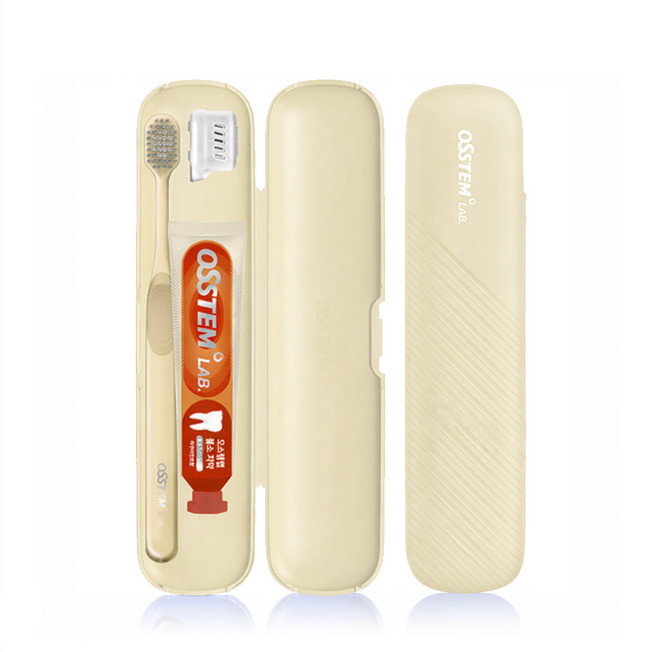오스템 프리미엄 양치 키트 휴대용 여행용 칫솔 세트 충치케어 불소 치약 치과칫솔 아이보리 색상, 40g, 1개