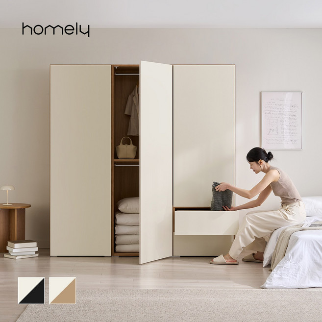 (10만원 즉시할인) 홈리 베일리 빅수납 E0 터치 시스템 모듈 행거 옷장 세트 1800, 내추럴우드_MO01073