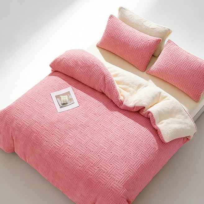 캐시미어 극세사 겨울 이불 따뜻하고 포근한 이중 양모 이불 부드러운 이불솜, B 분홍색