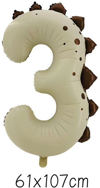 數字3恐龍造型鋁箔氣球 61x107cm, 奶白色數字3, 1個