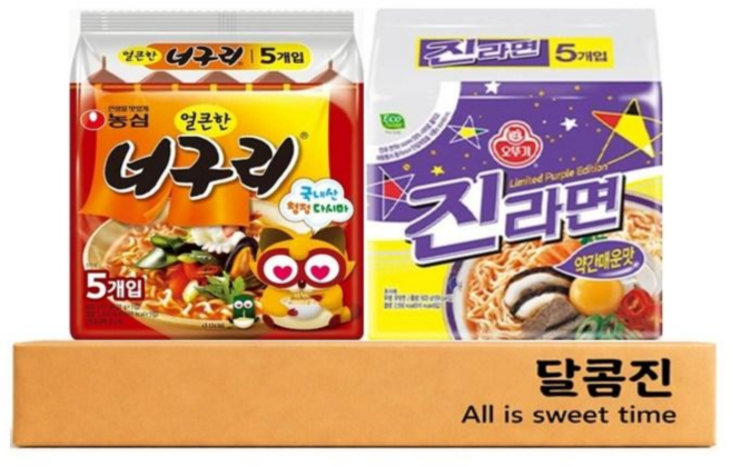 [달콤진] 얼큰한너구리 5P + 진라면 약간매운맛 5P, 1세트