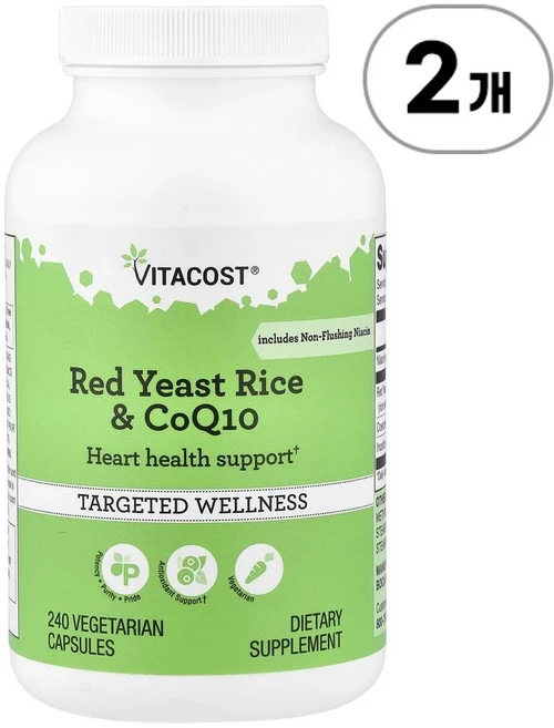 비타코스트 레드 이스트 라이스(홍국) & 코큐텐 Vitacost Red Yeast Rice & CoQ10 240정, 2개 - 쿠팡