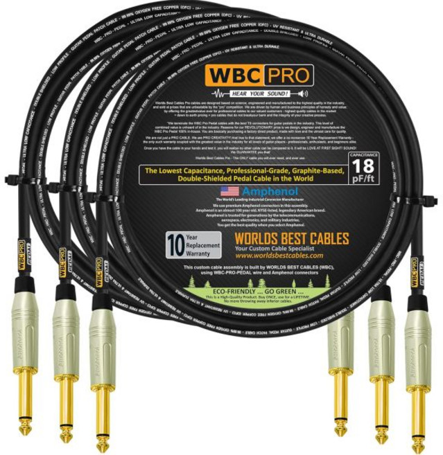 12719423 음향 케이블 3유닛 - 8피트 WBC-PRO-Pedal 22AWG 로우캡 18pF/ft 프로그레이드 그래파이트 베이스 듀얼 실드 페달 이펙트 패치 인스트루먼트, 12719423 음향 케이블 3유닛 - 8피트 WBC-