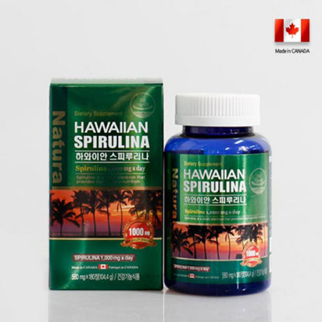 하와이안 스피루리나 가루 분말 정제 원말 100% 스피루리나정 엽록소 피코시아닌 SOD 클로로필 베타카로틴 단백질 항산화 피부건강 온가족 영양제 Spirulina 알약형 효능 추천 캐나다 직수입 직구, 1개
