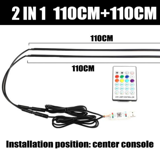 꼬다리dac 자동차 LED 앰비언트 라이트 아크릴 스트립 풀 컬러 RGB 인테리어 숨겨진 앱 리모컨 분위기 램, [03] 110cm-110cm, 03 110cm-110cm, 1개
