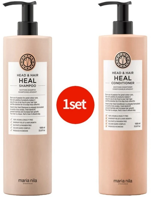 마리아닐라 헤드 앤 헤어 힐 샴푸+컨디셔너 1000ml 세트 100% 스웨덴 비건 헤어 브랜드, 1세트 - 쿠팡