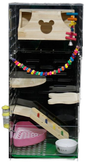 햄스터 케이지 아크릴 투명 입문용 고슴도치 풀세트 소동물 원목 럭셔리 기니피그 초대형, 연보라(41x31x120cm)