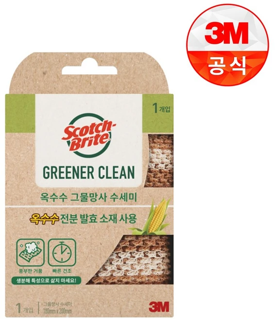 3M 내츄럴 옥수수 그물망사 수세미, 1개, 1개입 - 쿠팡