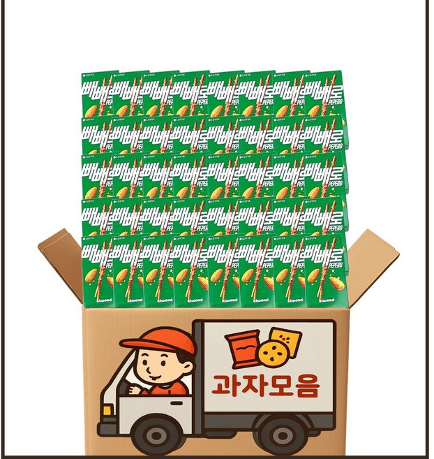롯데 아몬드 빼빼로 37g x 40개입 (1박스) 대용량 아이들 단체간식 과자