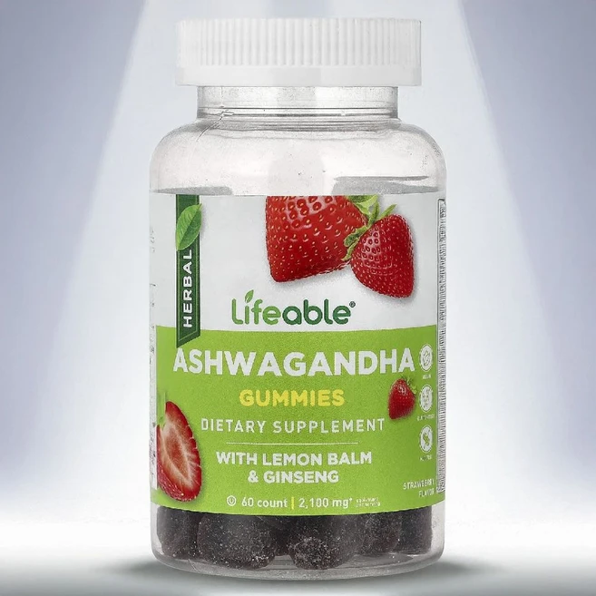 라이퍼블 아슈와간다 레몬밤 아쉬아간다 아슈아간다 인삼 뿌리 추출물 효능 젤리 구미 60개, 1개 - 쿠팡