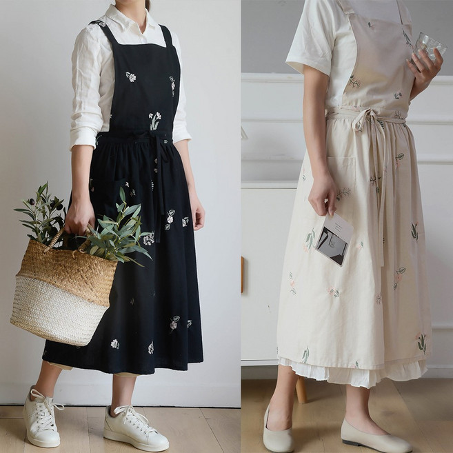 모올글래드 플라워앞치마 꽃자수 생활방수 카페 바리스타 꽃집 플로리스트 유치원선생님앞치마, 1개