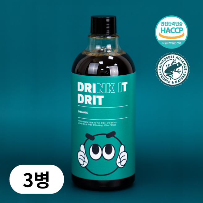 드릿 콜드브루 더치커피 원액 오가닉 친환경 액상커피, 3개, 1병, 500ml