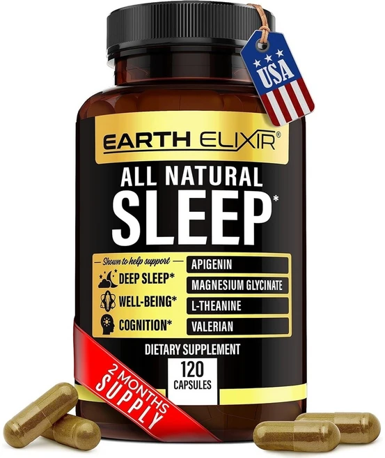Earth Elixir 내추럴슬립 아피제닌 마그네슘 글리시네이트 엘테아닌 발레리안루트 12, 60정 - 쿠팡