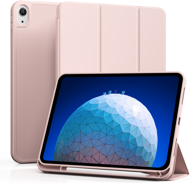 AOUB iPad 보호 케이스 펜 슬롯이 있는 전체 커버리지 낙하 방지 및 굽힘 방지 정밀한 구멍 위치 지능형 절전 및 깨우기, 분홍색, 1개