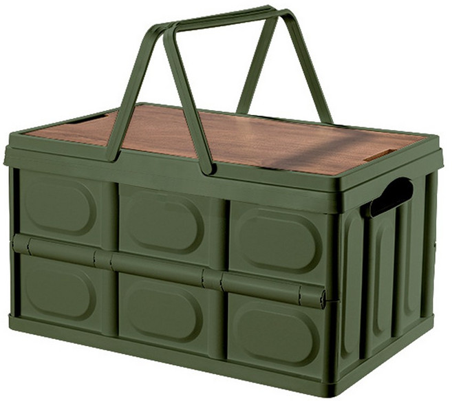 벤비아 캠핑 폴딩박스 손잡이 3세대 우드 상판 테이블 수납함 보관함 정리함 장바구니형 00747, B2 카키 55L 1개