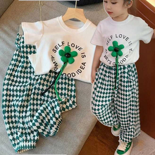 [앙디] O상하복 그리니플라워 (OC182) / (라운드반팔티 + 아이스고쟁이바지)_(아동복 여아용의류 상하세트 시원한상하복 여름상하복)