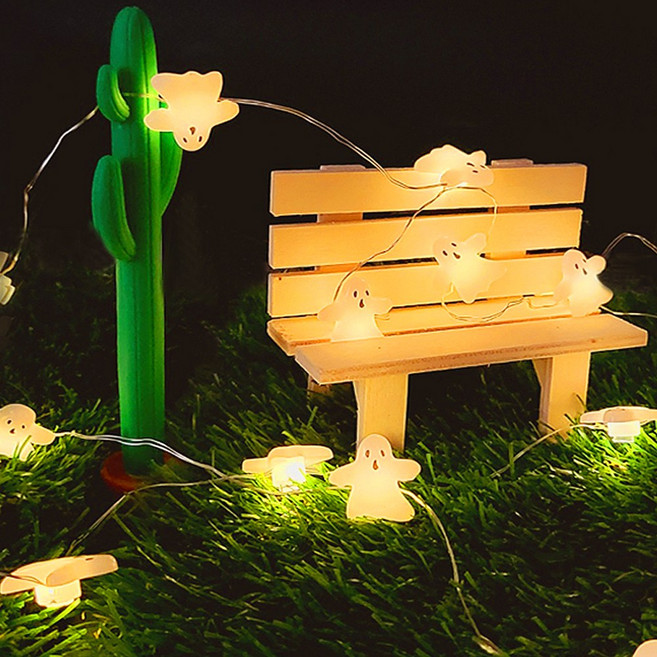 건전지&USB겸용 캐릭터 감성 캠핑 줄조명 와이어 전구 파티 용품 할로윈, LED 캐릭터 전구 유령 20p(+AA건전지 4개), 웜화이트, 1개