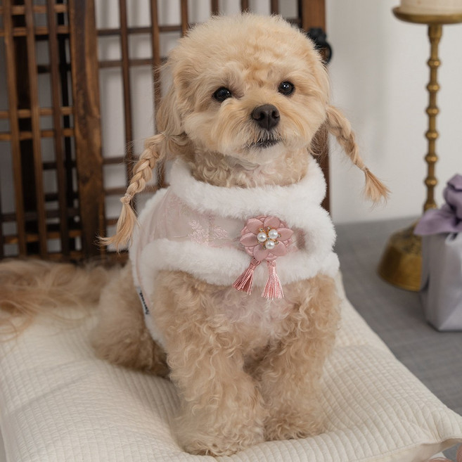 베일리펫 강아지한복 고양이 조끼 설날 눈꽃설화 배자, 1개, 핑크