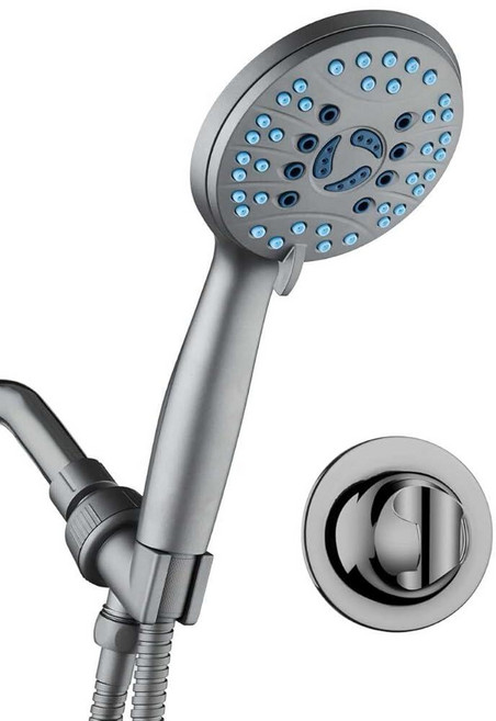 AquaCARE 케어 고압 8모드 핸드헬드 샤워 헤드 - 막힘 방지 노즐 욕조 타일 및 애완 동물 청소를 위한 내장 파워 워시 엑스트라 롱 1.8m(6피트) 스테인리스 스, Graphite Gray