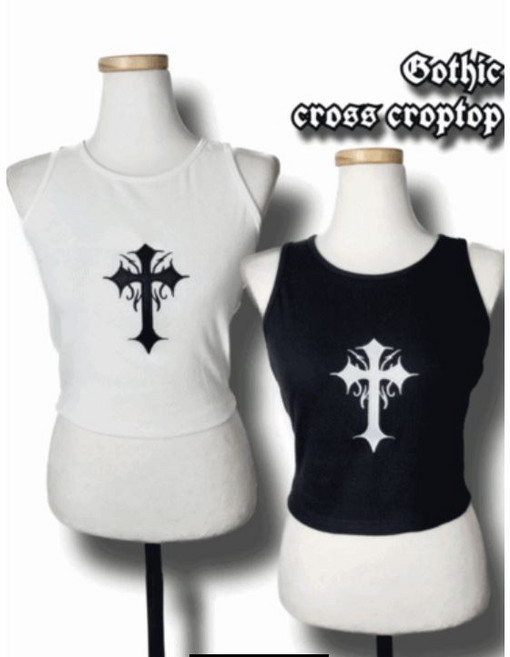 [2color] 고딕 십자가 나시 크롭탑