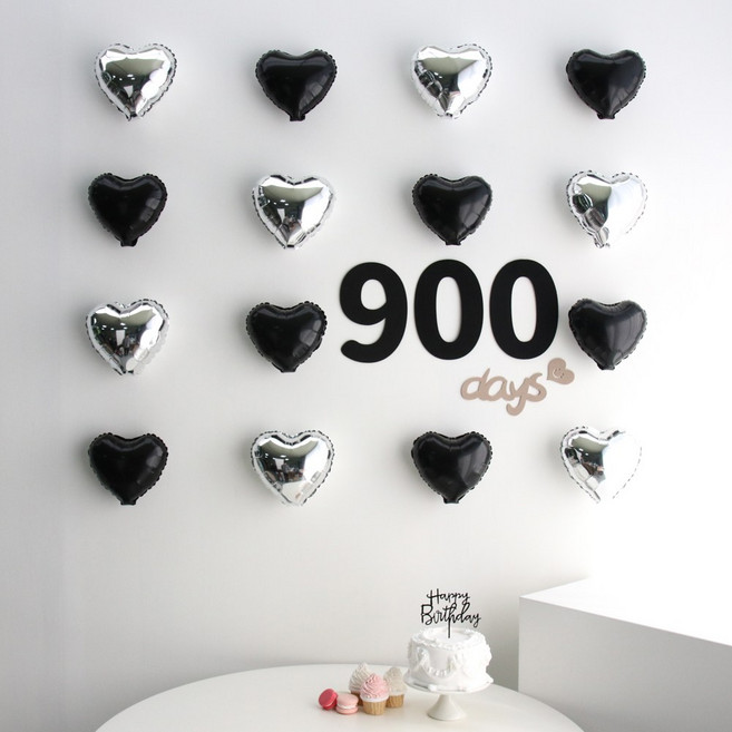 이벤트홀릭 블랙 미니하트 기념일 풍선세트 셀프 홈촬영 포토존 백일, 1개, 900일