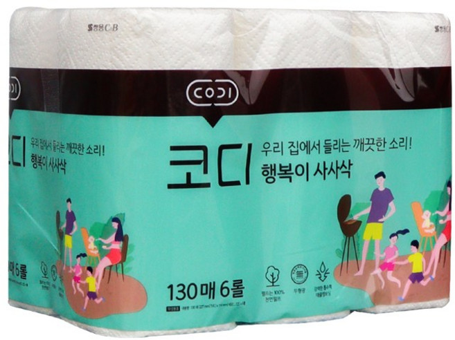 코디 행복이 사사삭130매 x 6롤(키친타올), 6롤, 6개