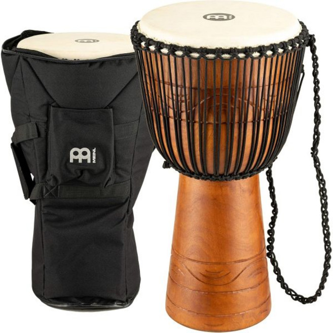 마인 타악기 ADJ3-L+BAG 아프리카 스타일 로프 튜닝 12인치 우드 젬베 가방 브라운블랙, Large, Brown, 1개