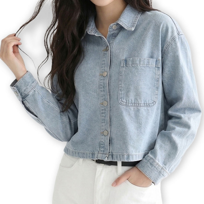 메리앤유 루즈핏 원포켓 디테일 청 데님 남방 간절기 셔켓 자켓