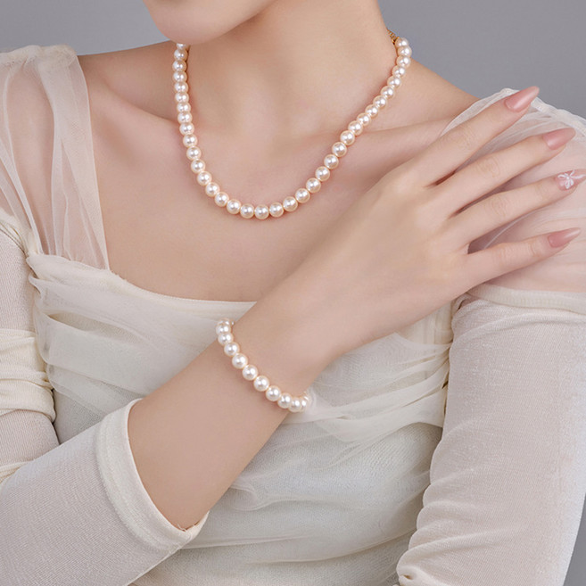 여성 진주 액세서리 세트 진주 귀걸이 진주 목걸이 진주 팔찌 3종 세트 기념일 생일 어머니날 선물 엄마 선물 여자친구 선물