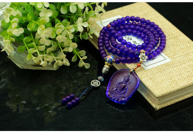 藥師佛琉璃佛珠 108顆霧面寶藍色念珠, 1個