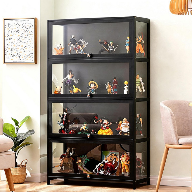홈컴 장식장 아크릴 피규어 진열장 다용도 수납 4단, 블랙
