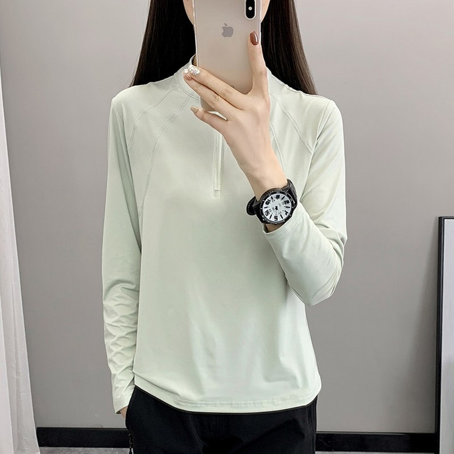 女涼感長袖排汗衫 戶外休閒 登山 速乾 透氣立領 運動 防曬