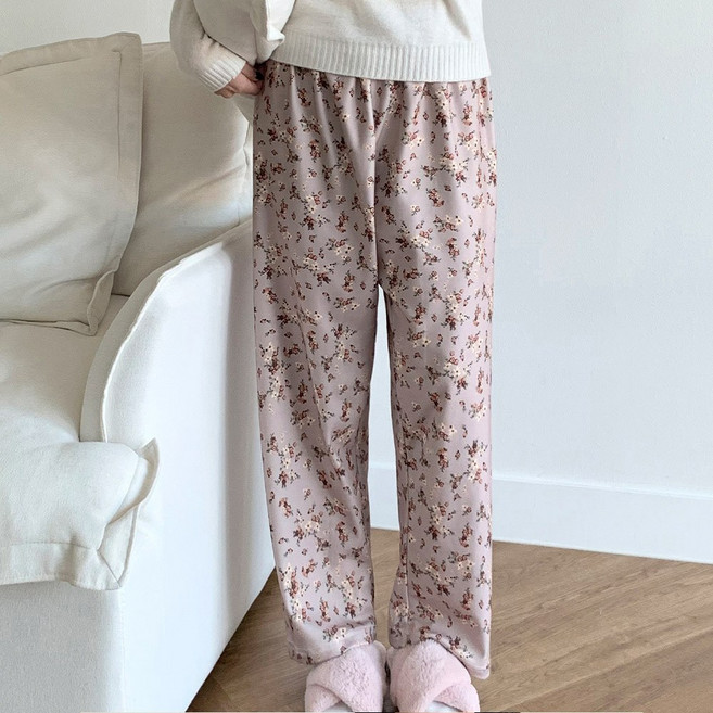 여성 소프트기모 플라워무늬 국산파자마 바지