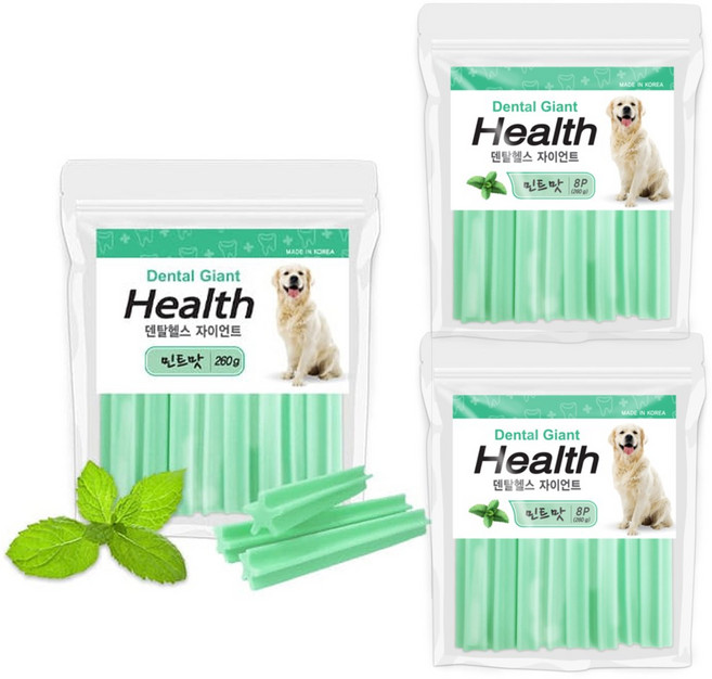 덴탈헬스 플러스 자이언트 애견껌, 민트맛, 260g, 3개
