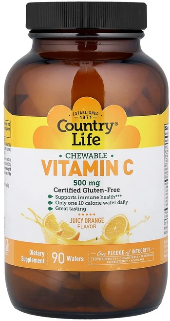 Country Life Vitamins 츄어블 비타민 C 500 mg 웨이퍼, 1개, 90개입, 90정 - 쿠팡