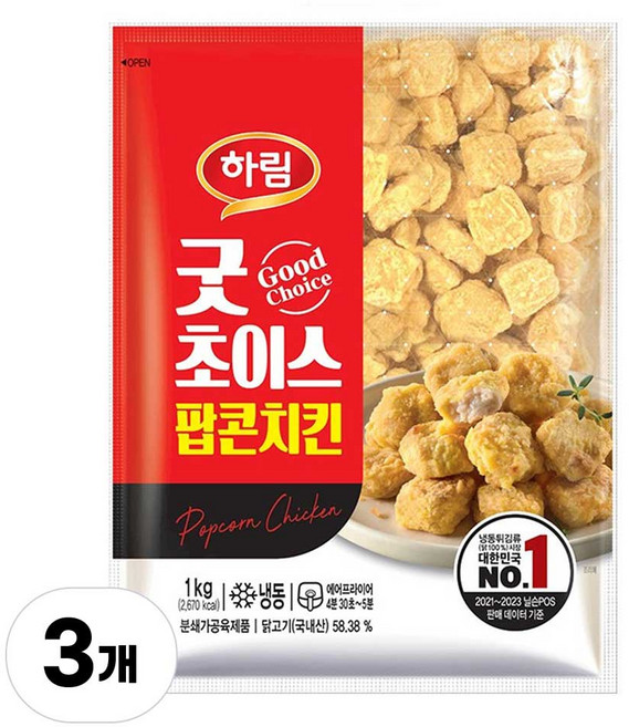 하림 굿초이스 팝콘치킨 3kg (1kgX3개), 1kg, 3개