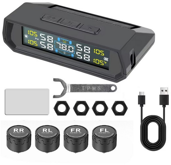 USB 태양열 디스플레이가 장착된 T17 자동차 TPMS 433.92MHz 자동 타이어 보안 장치와 호환용 4개의 외부 타이어 센서, 표시된 대로