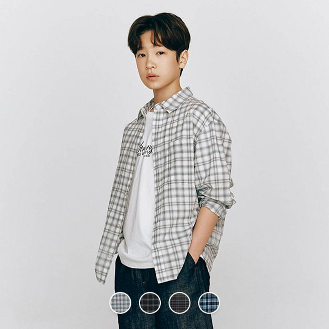 지오다노 주니어 03045510 시어서커 코튼 체크 루즈핏 셔츠