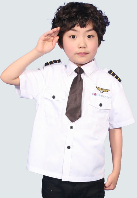 어린이 아동 파일럿복 파일럿의상 항공사 기장복 조종사 항공 승무원 아동용 직업 역할놀이 의상 화이트