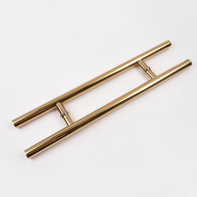 철물파크 스텐 원형 H자 강화도어 손잡이 340mm 골드유광 유리문 철문 가마찌 상가 출입문, 1개