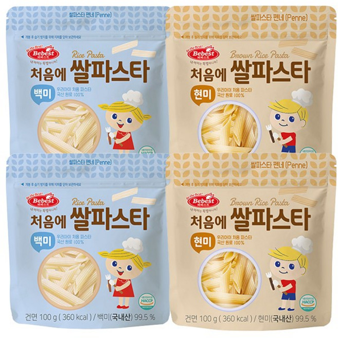 베베스트 처음에 쌀파스타 펜네 모양 파스타면 2종세트 백미+현미, 200g, 2세트