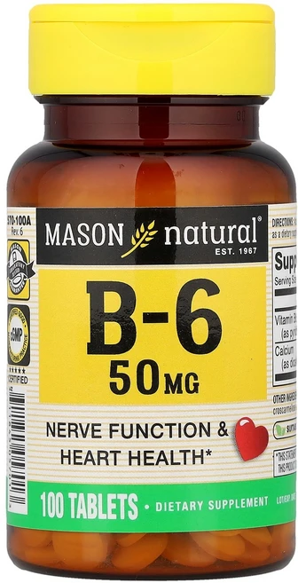 메이슨 내추럴 B-6 50mg 100정, Mason Natural 메이슨 내추럴, 비타민 B-6, 4개 - 쿠팡