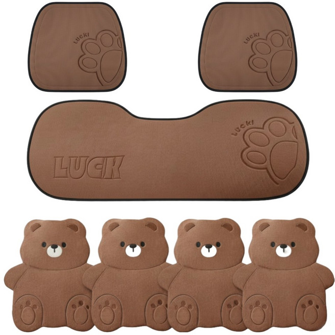 더반디 테디 곰돌이 인테리어 자동차 방석 앞좌석 뒷좌석 등받이 세트, 1세트, 테디 브라운